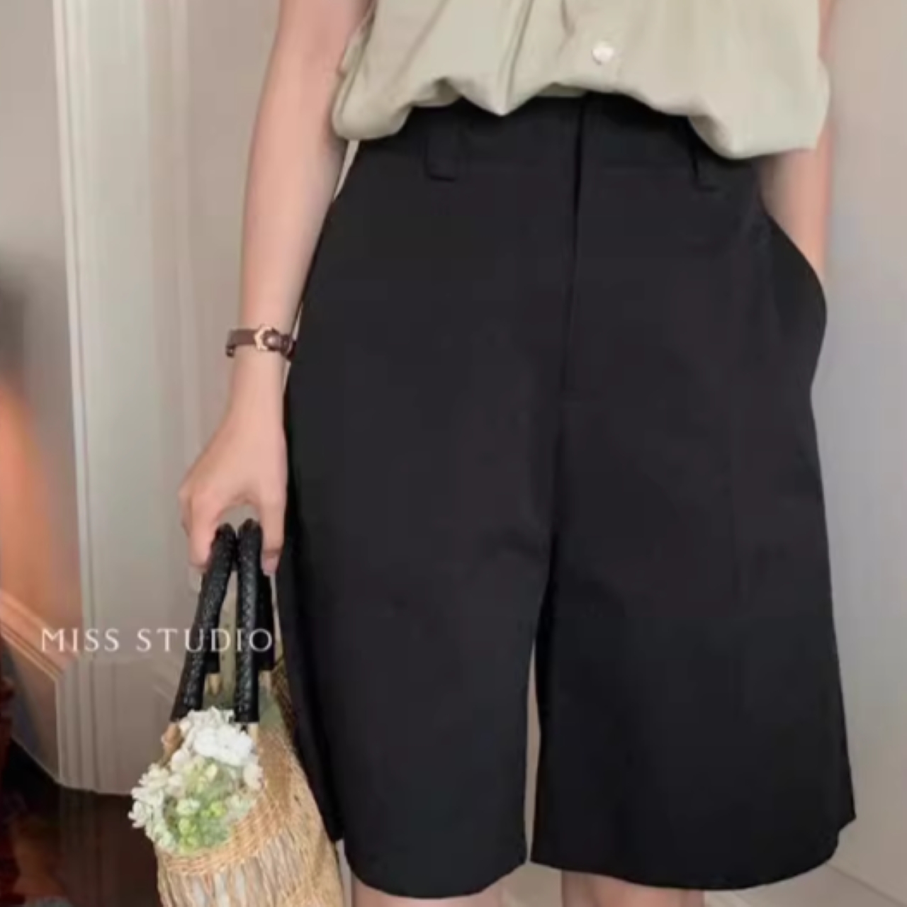 骨格ウェーブ ハイウエスト カジュアルルーズショートパンツ
